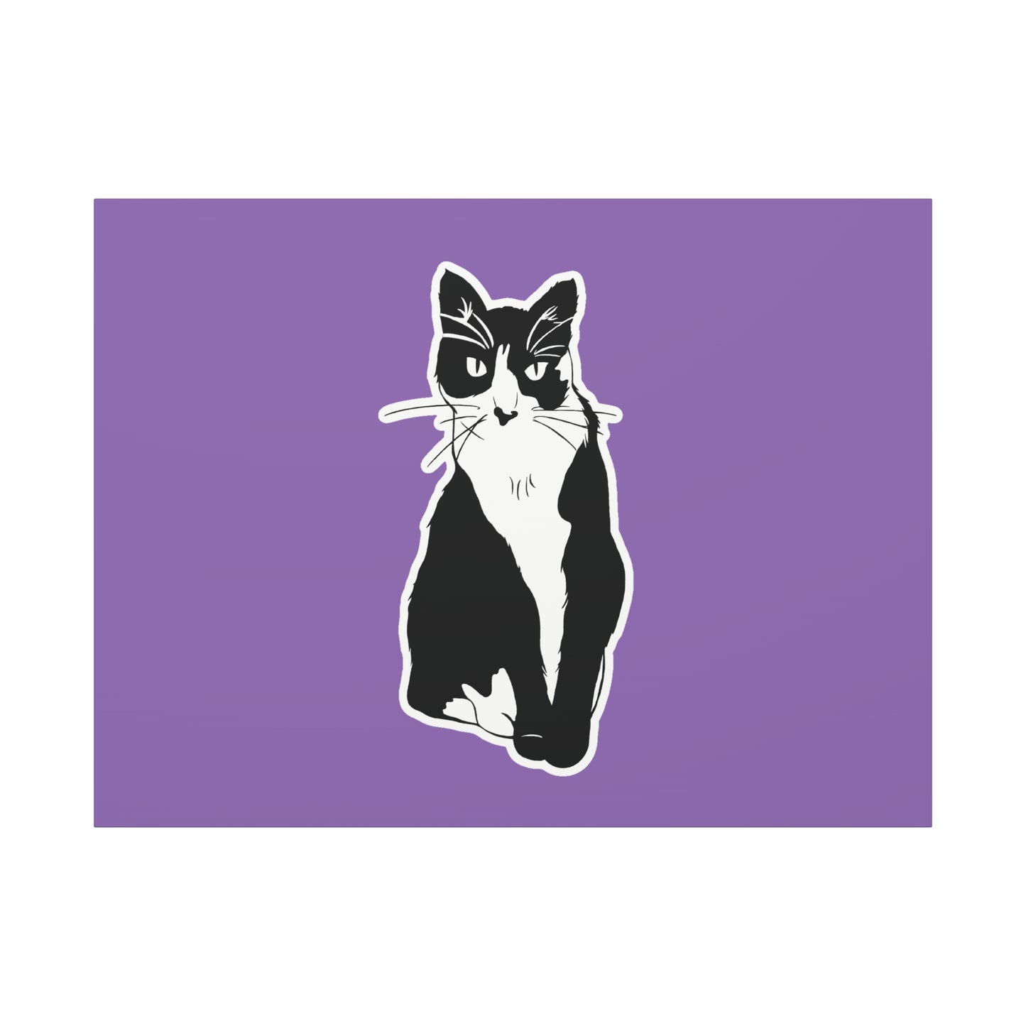 Cat Canvas on Light Purple (Sticker Style Cat) - Cat Drawing Art