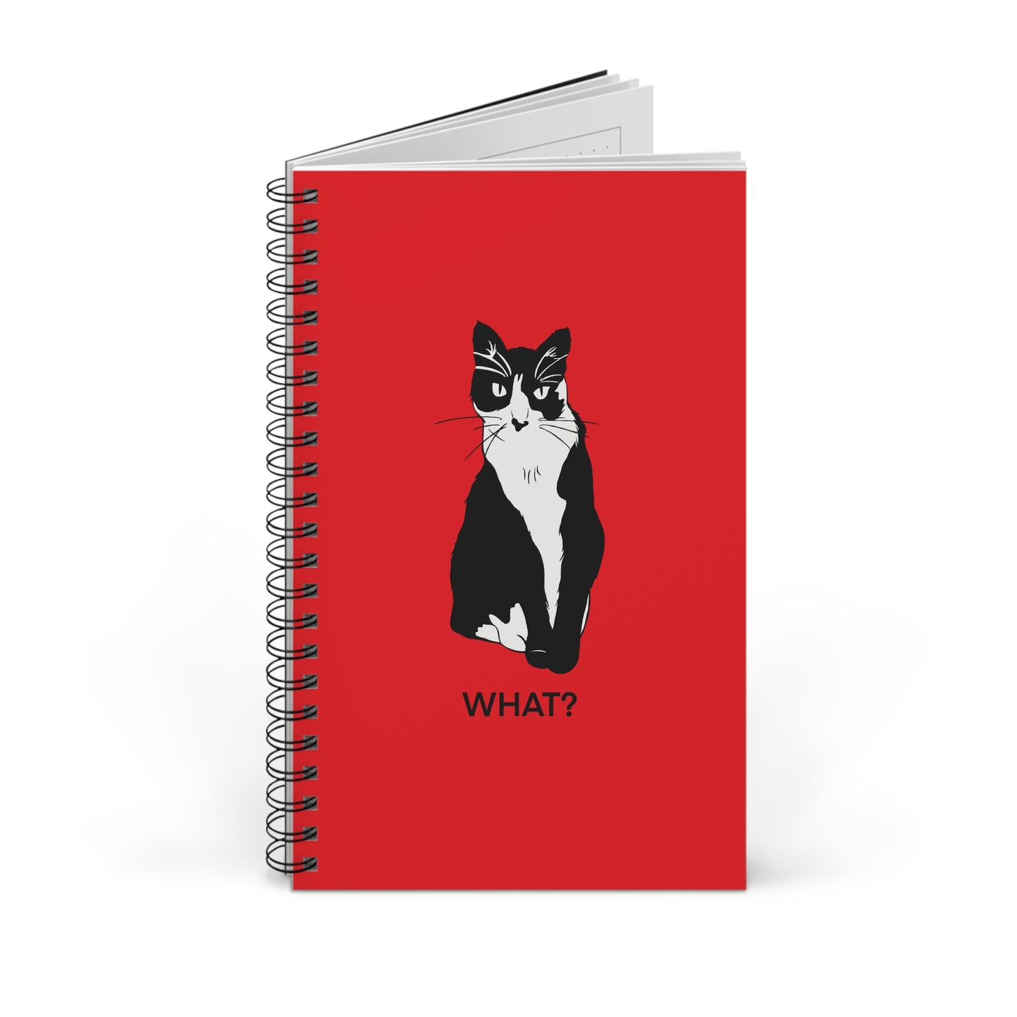 Cattitude Notebook in Red (B&W Style Cat) - Cat Spiral Notebook