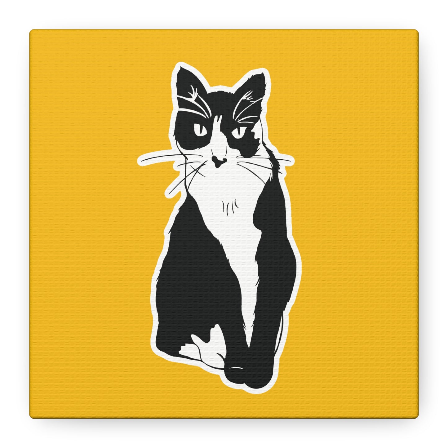 Cat Canvas Print on Yellow (Sticker Style Cat) - Cat Drawing Art