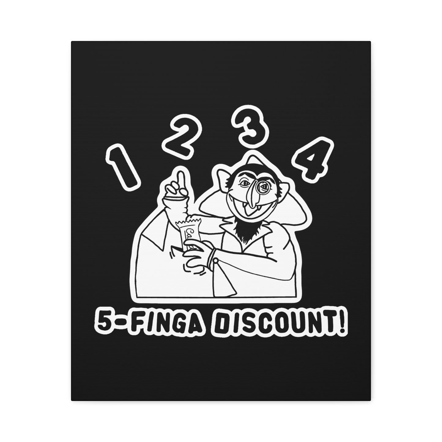 Five Finger Discount Outline Canvas Print Black - Sesame Street The Count Parody Art Print