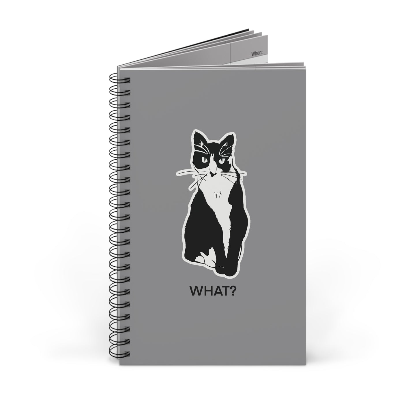 Cattitude Notebook in Grey (Sticker Style Cat with Black Writing) - Cat Spiral Notebook