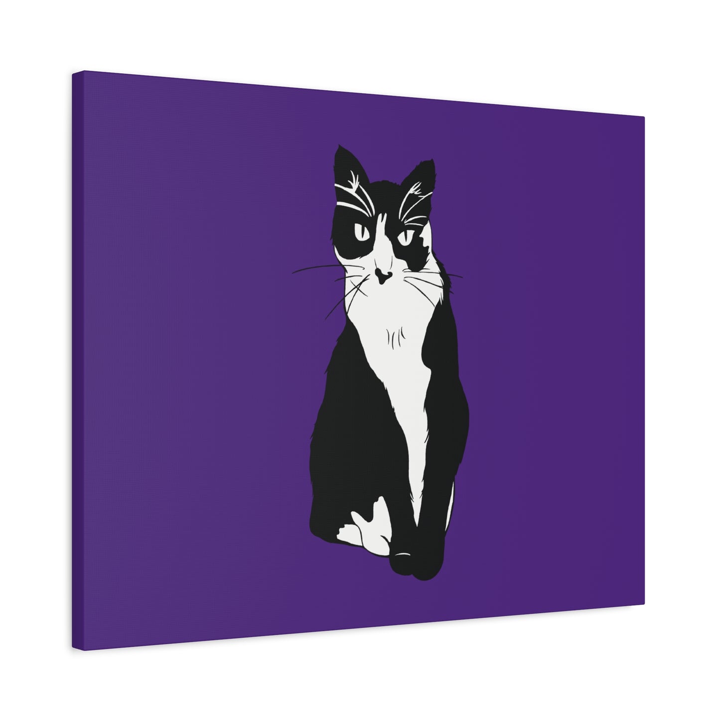 Cat Canvas on Purple (B&W Style Cat) - Cat Drawing Art