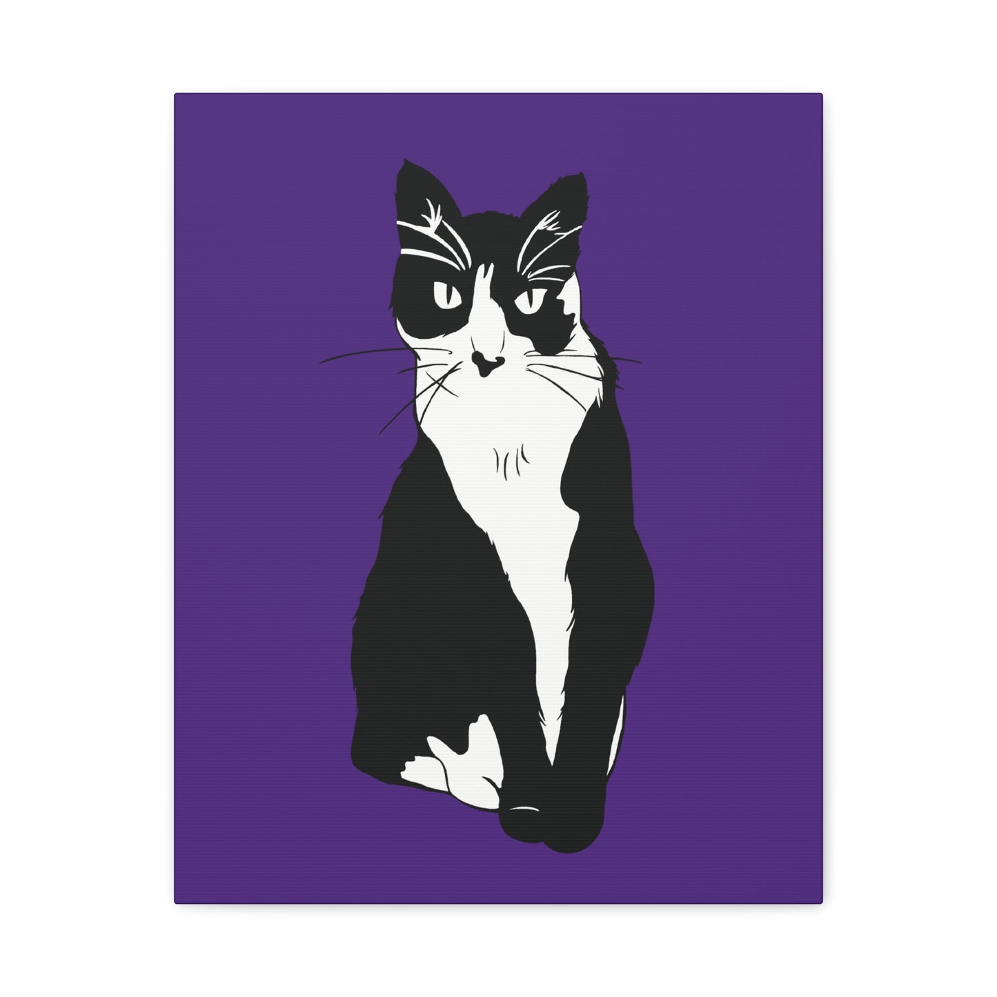 Cat Canvas on Purple (B&W Style Cat) - Cat Drawing Art