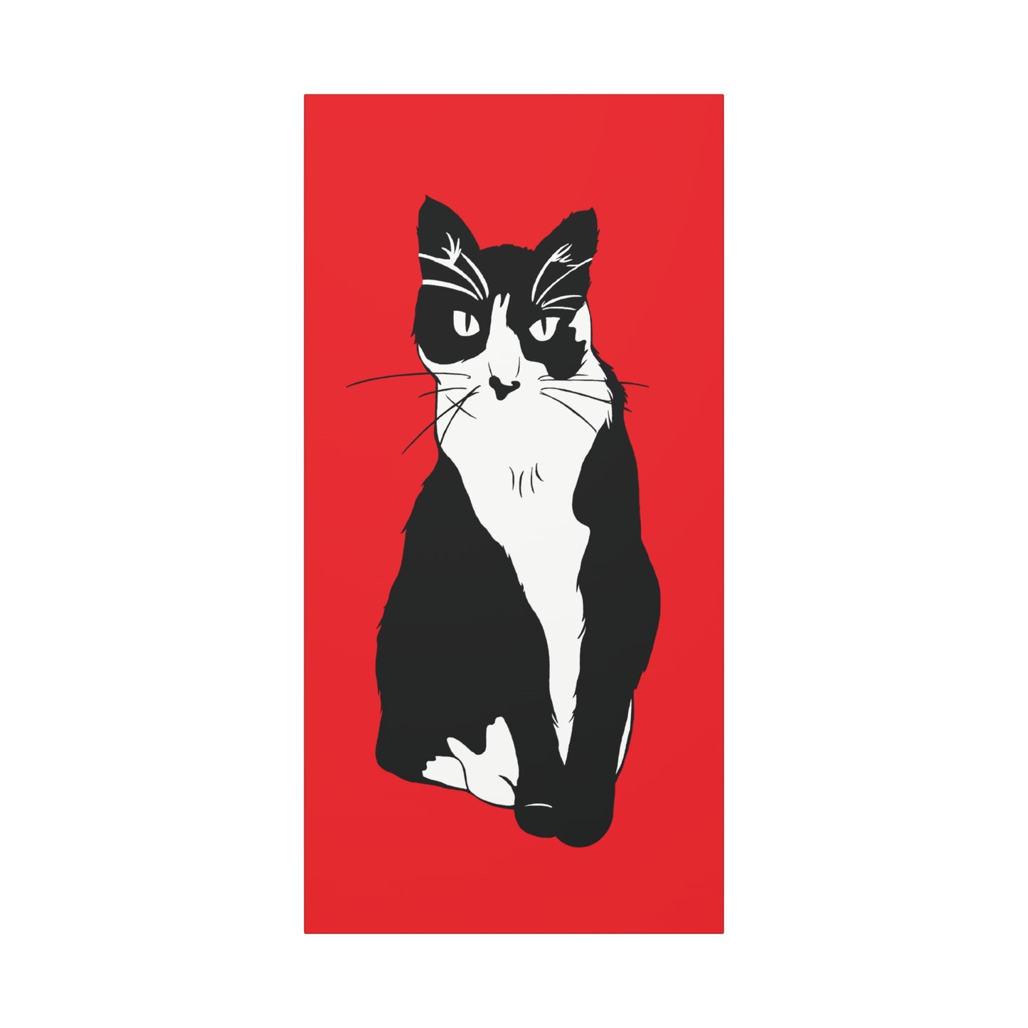 Cat Canvas on Red (B&W Style Cat) - Cat Drawing Art