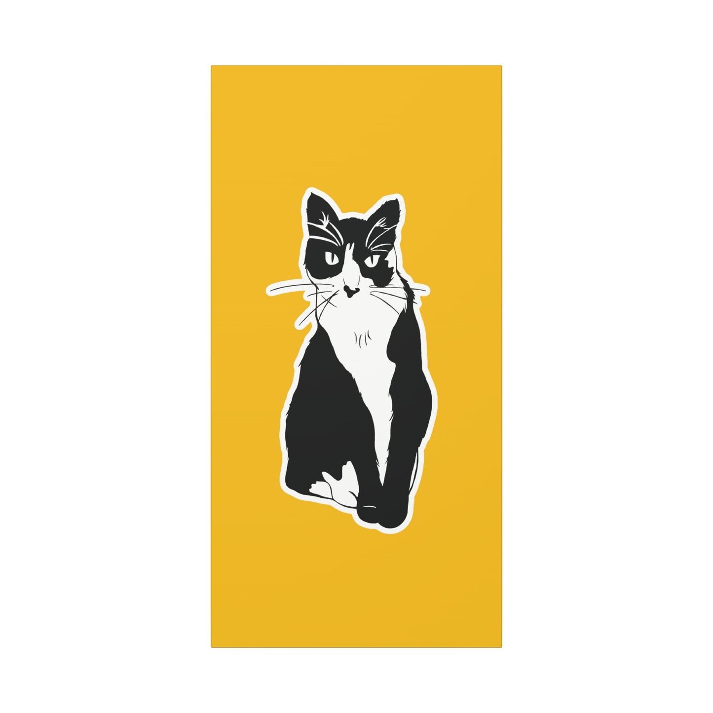 Cat Canvas Print on Yellow (Sticker Style Cat) - Cat Drawing Art