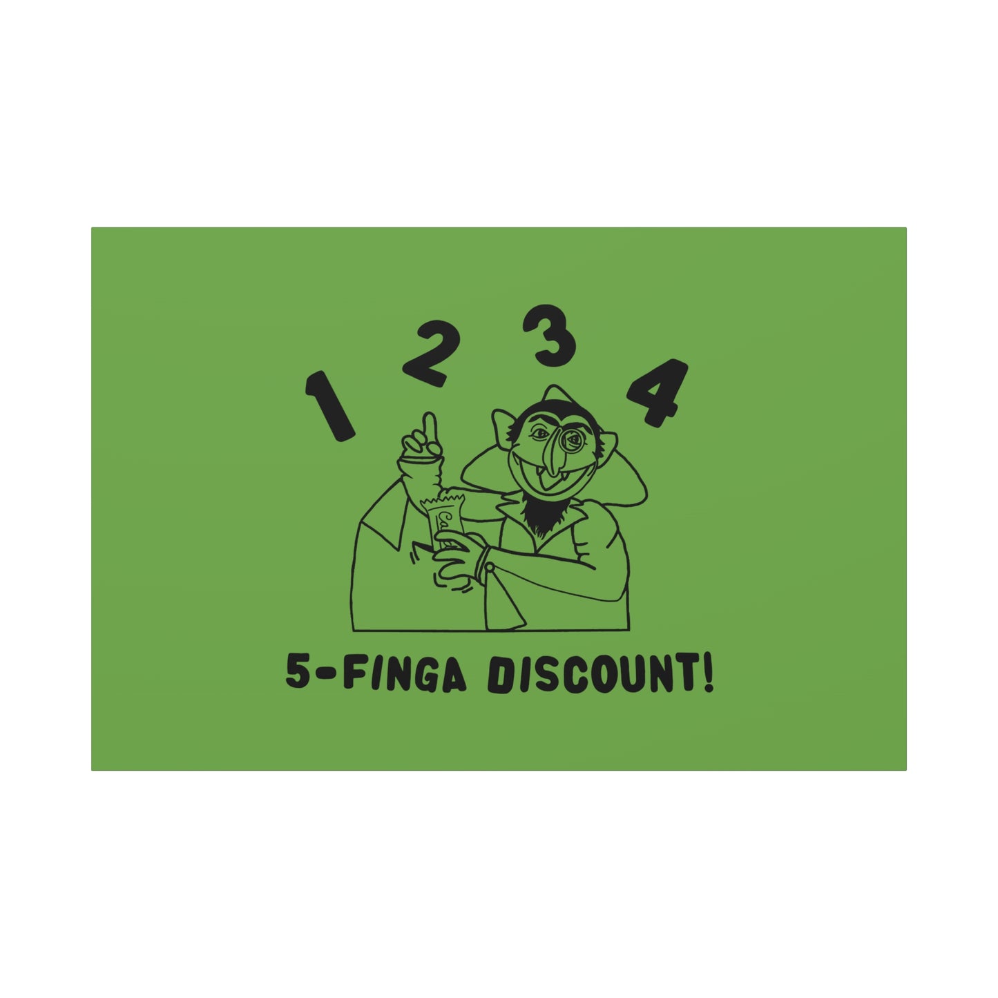 Five Finger Discount Outline Canvas Print Green - Sesame Street The Count Parody Art Print