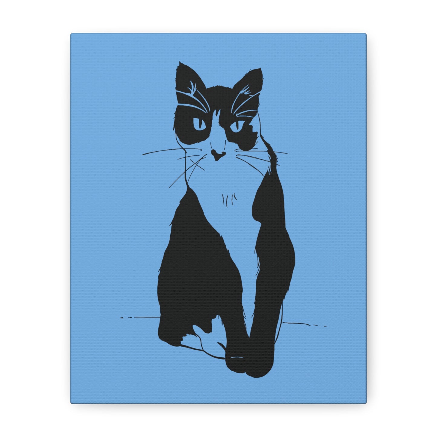 Cat Canvas Print on Light Blue (Transparent Style Cat) - Cat Drawing Art