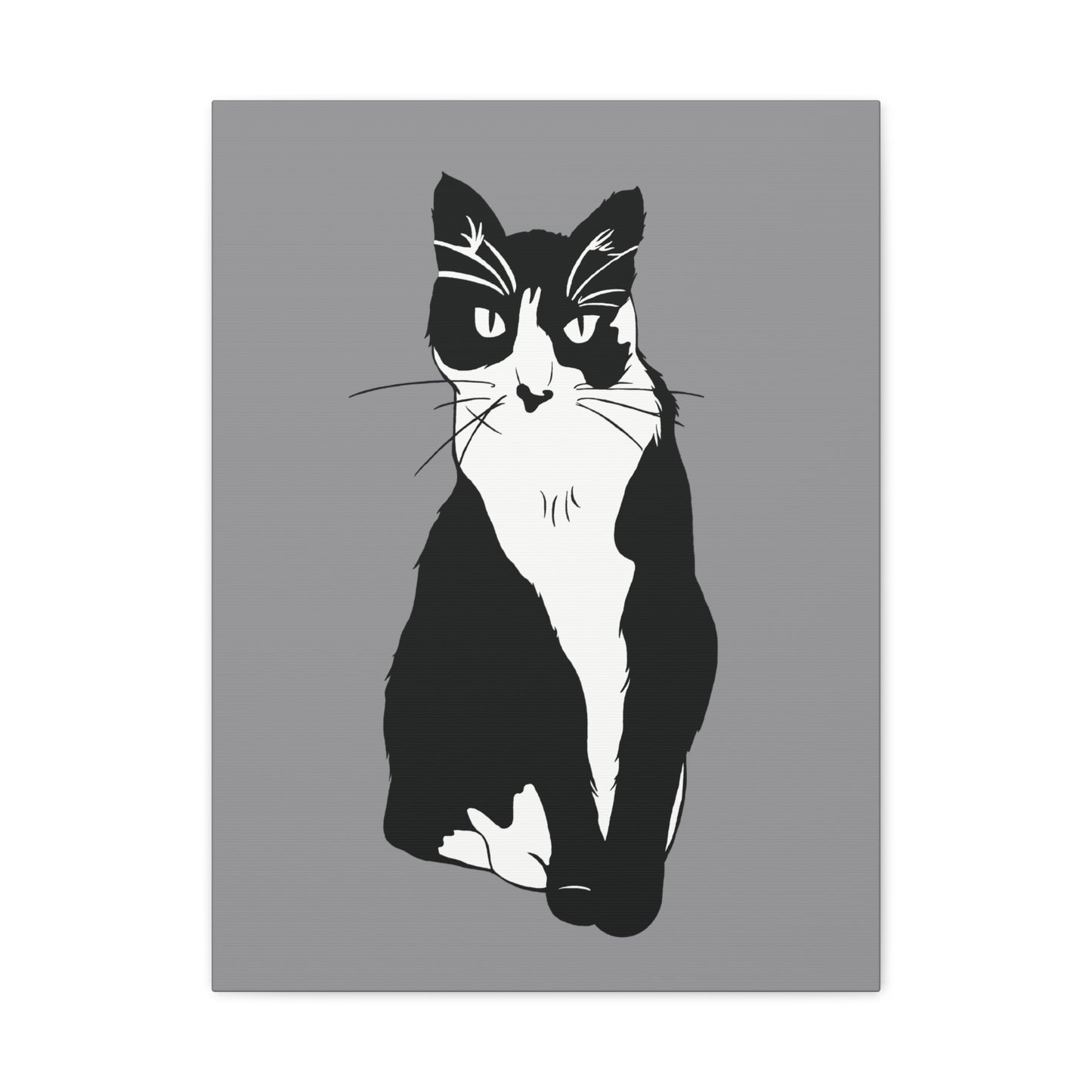 Cat Canvas on Grey (B&W Style Cat) - Cat Drawing Art