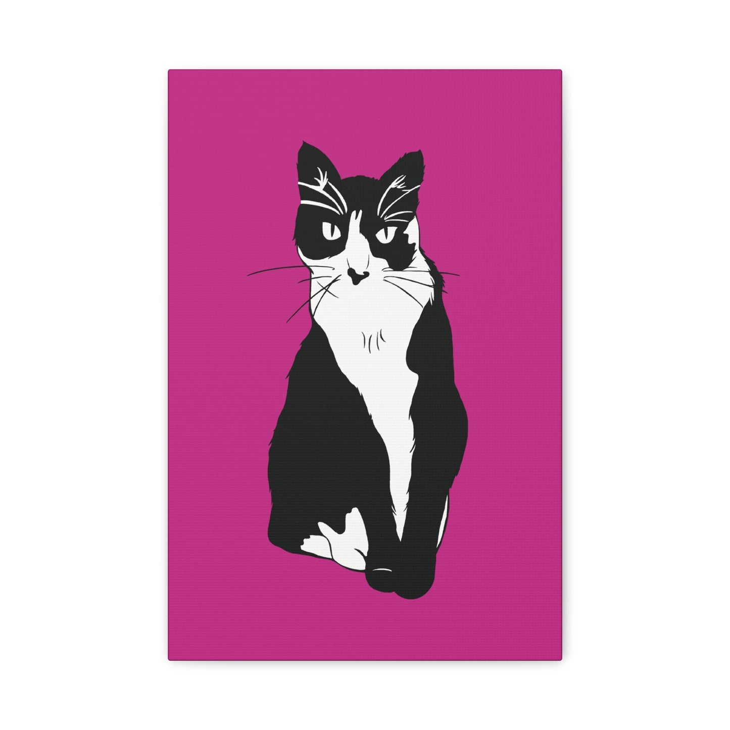 Cat Canvas on Pink (B&W Style Cat) - Cat Drawing Art