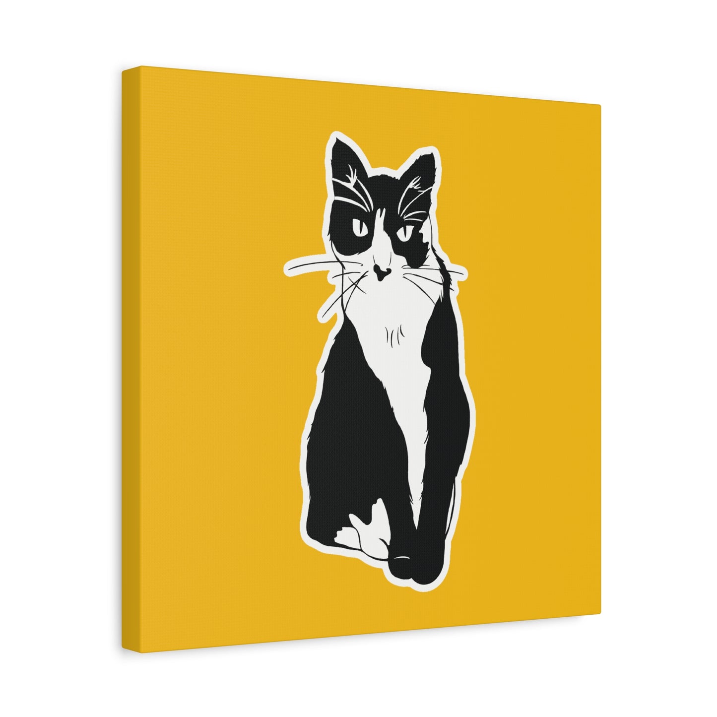 Cat Canvas Print on Yellow (Sticker Style Cat) - Cat Drawing Art