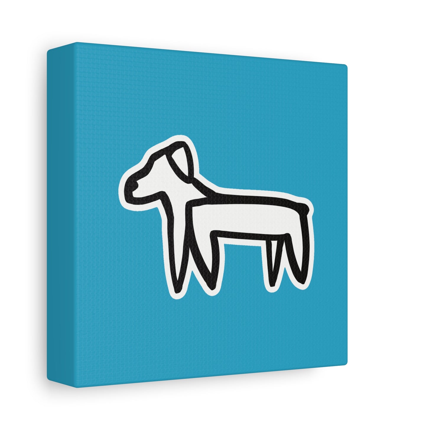 Dog Canvas Print on Turquoise (Sticker Style Black Dog) - Dog Drawing Wall Art