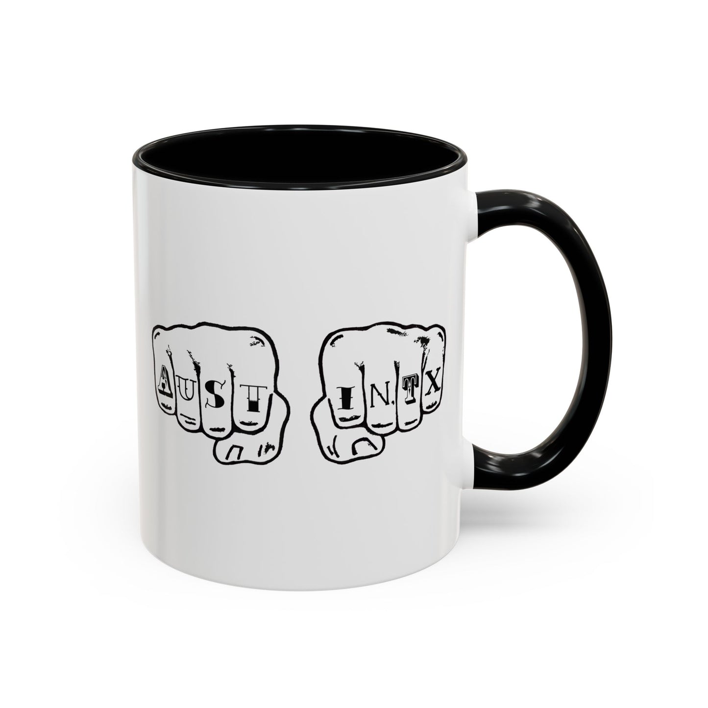 Austin Knuckle Tats Tattooed Fists Accent Mug