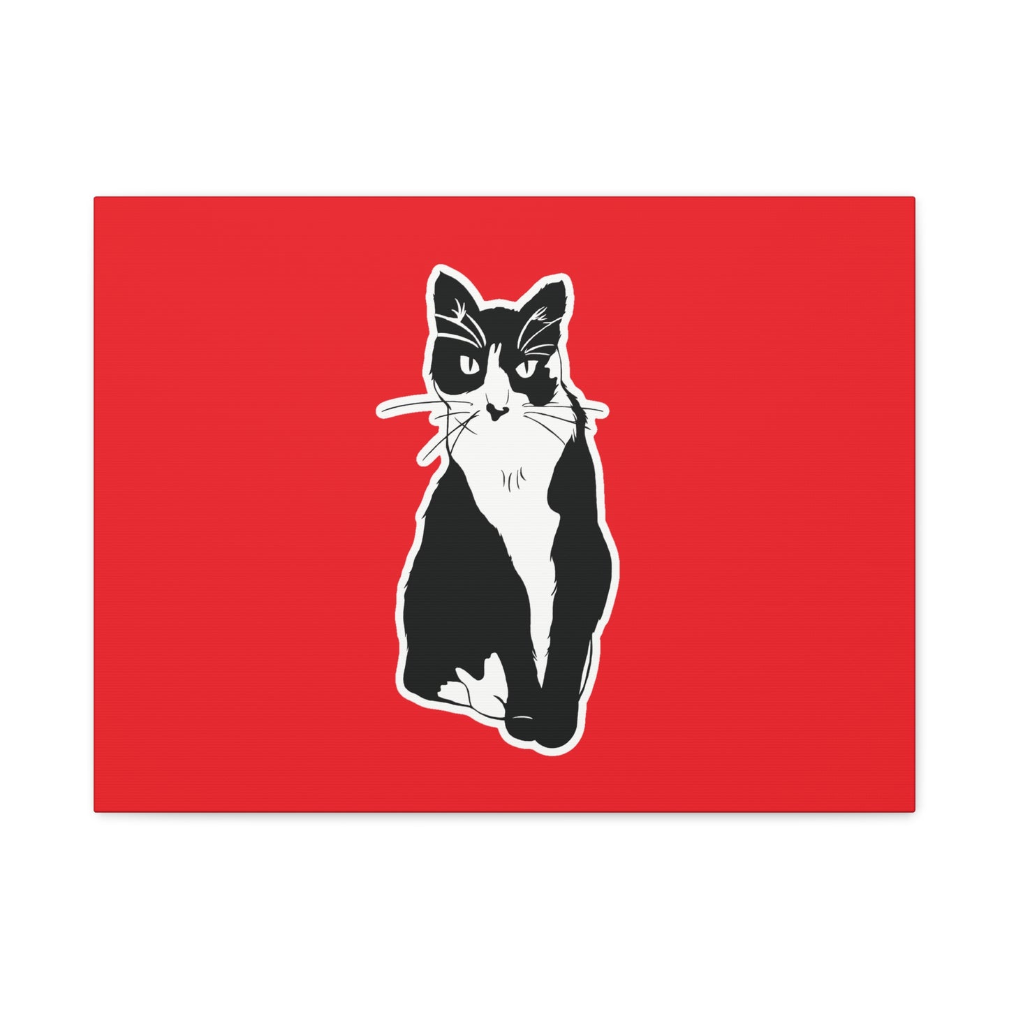 Cat Canvas Print on Red (Sticker Style Cat) - Cat Drawing Art
