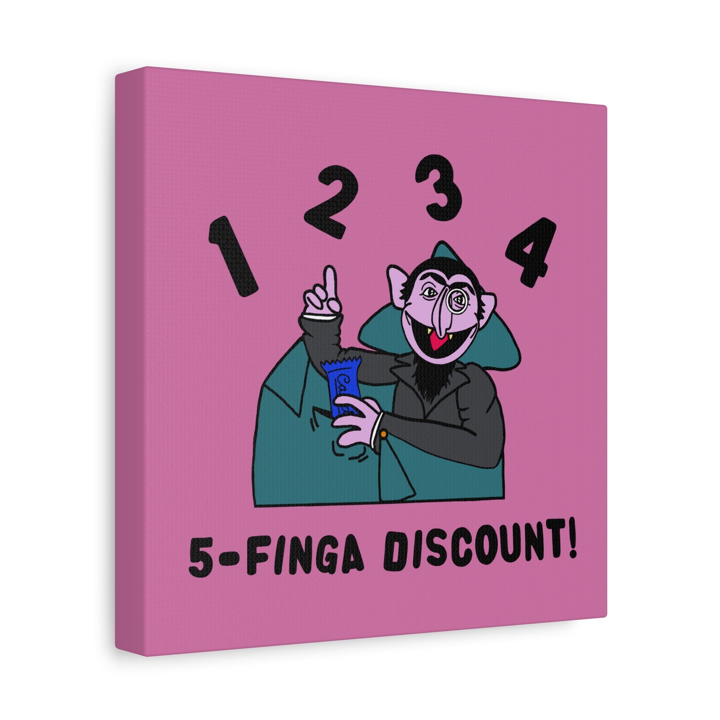 Five Finger Discount Canvas Print Light Pink - Sesame Street The Count Parody Art Print