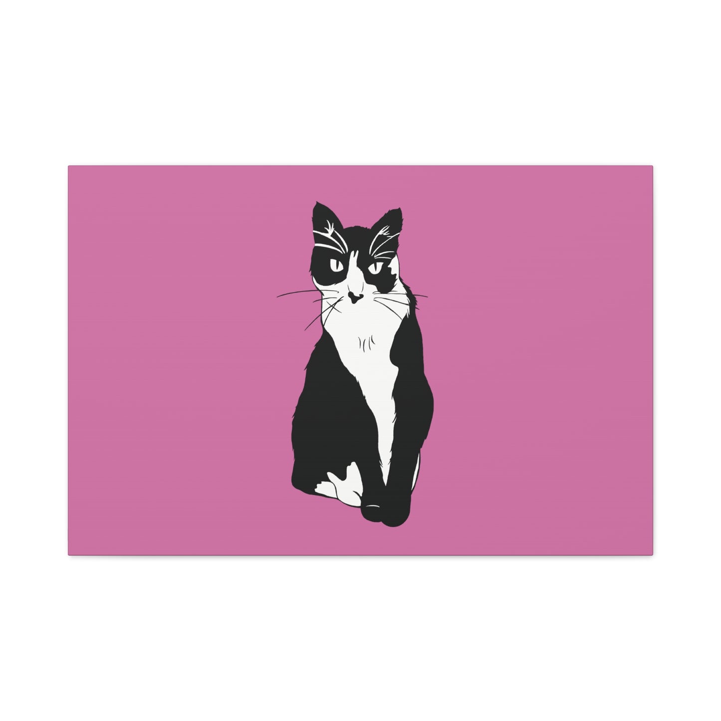 Cat Canvas on Light Pink (B&W Style Cat) - Cat Drawing Art