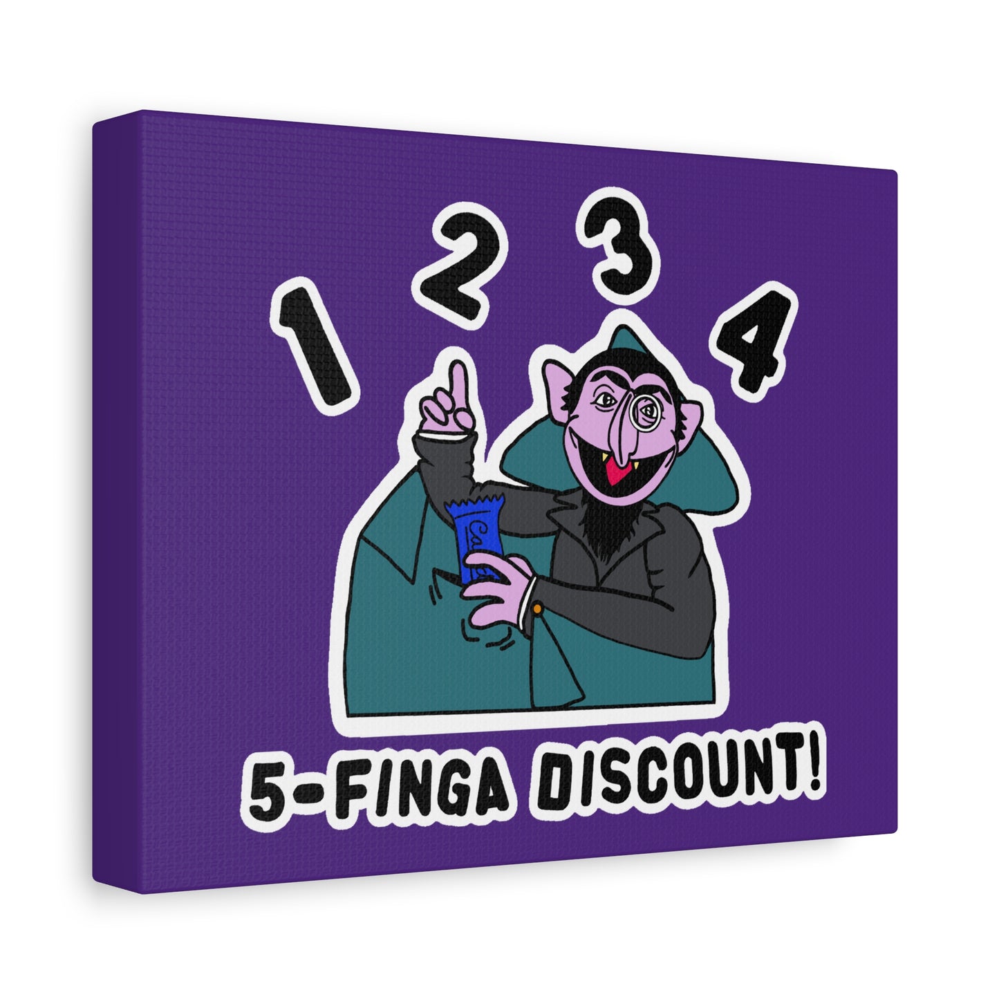 Five Finger Discount Canvas Print Light Purple - Sesame Street The Count Parody Art Print