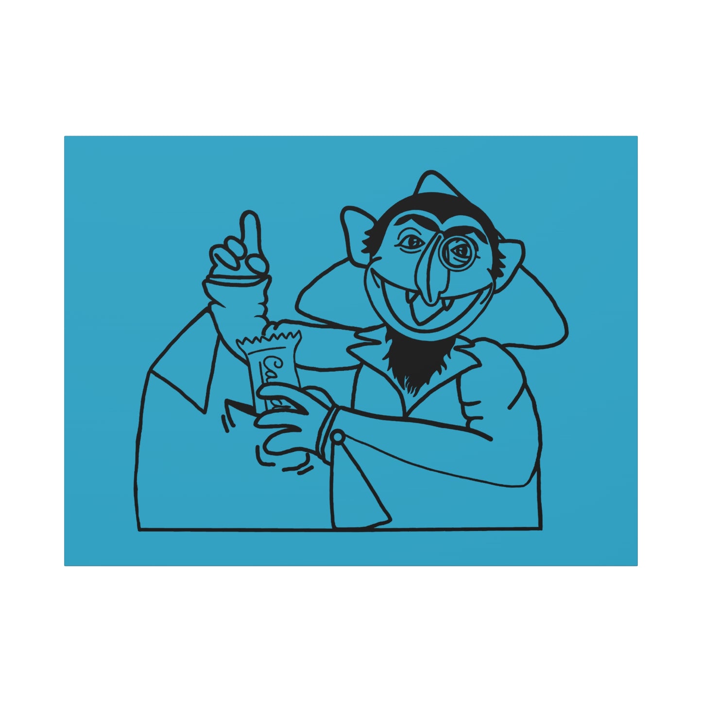 The Count Stealing Candy Outline Canvas Print Turquoise - Sesame Street The Count Art Print