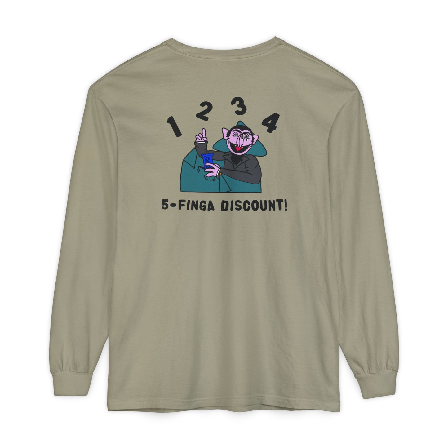 Five Finger Discount Long Sleeve Tee Back Design - Sesame Street The Count Parody Shirt