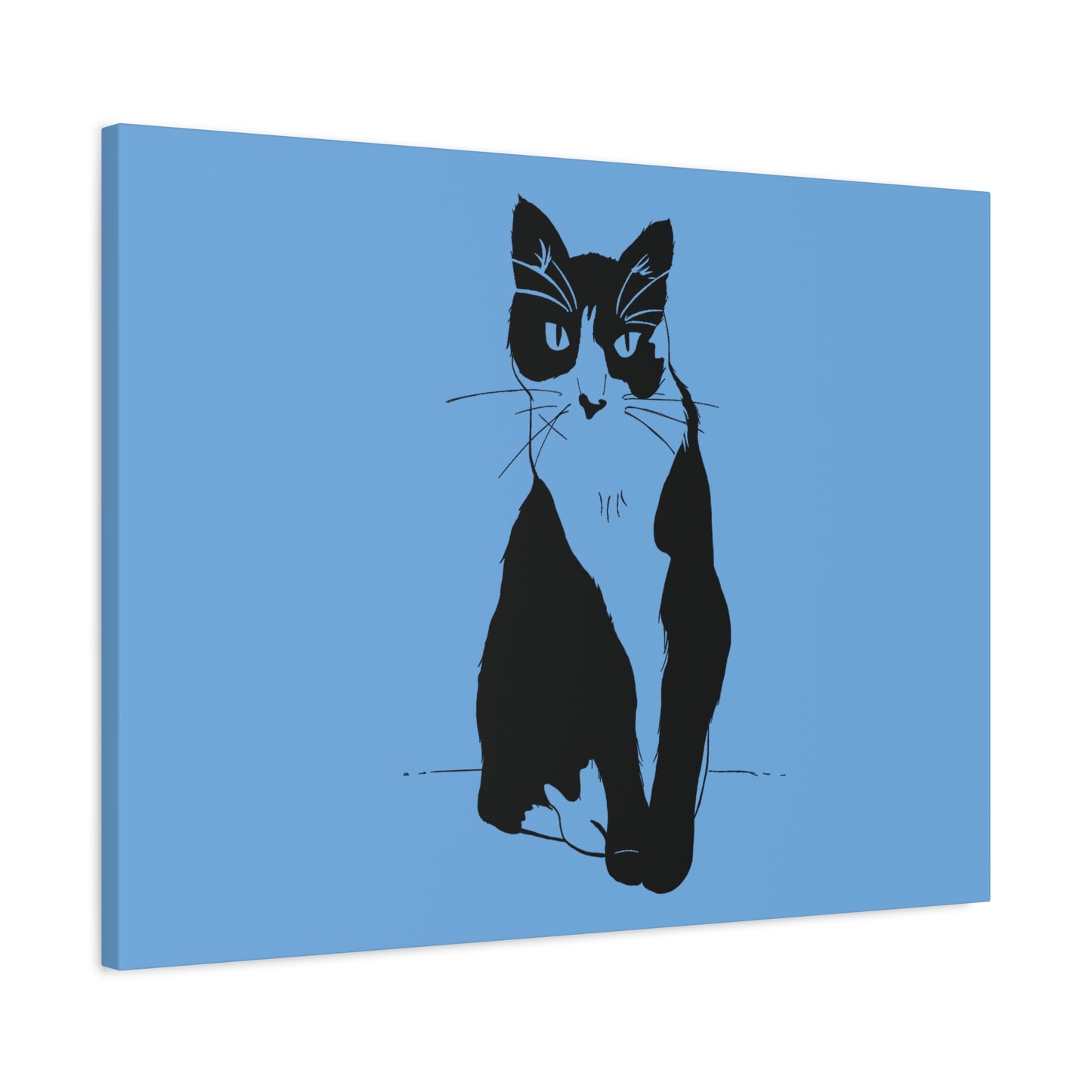 Cat Canvas Print on Light Blue (Transparent Style Cat) - Cat Drawing Art