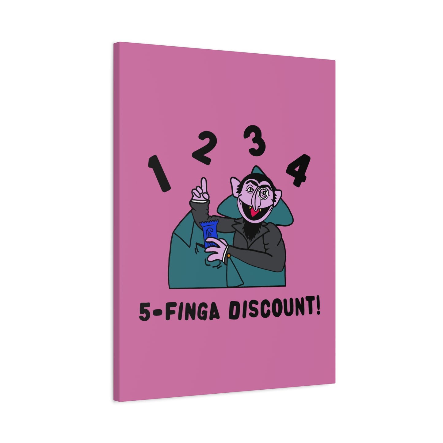 Five Finger Discount Canvas Print Light Pink - Sesame Street The Count Parody Art Print