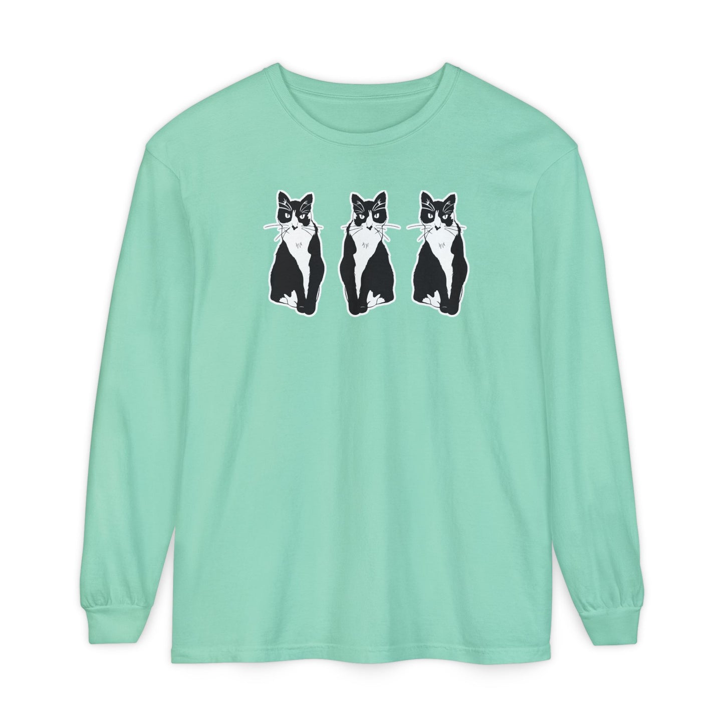 Cat x3 Long Sleeve Tee (Sticker Style Cat) - Cat Drawing Shirt