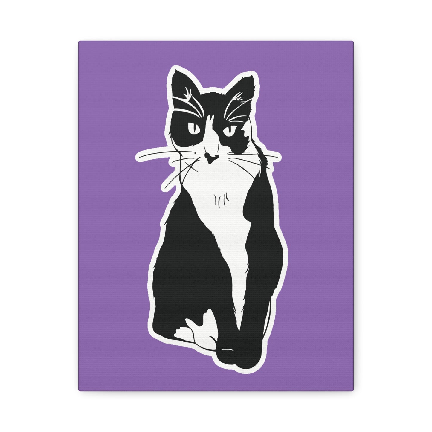 Cat Canvas on Light Purple (Sticker Style Cat) - Cat Drawing Art