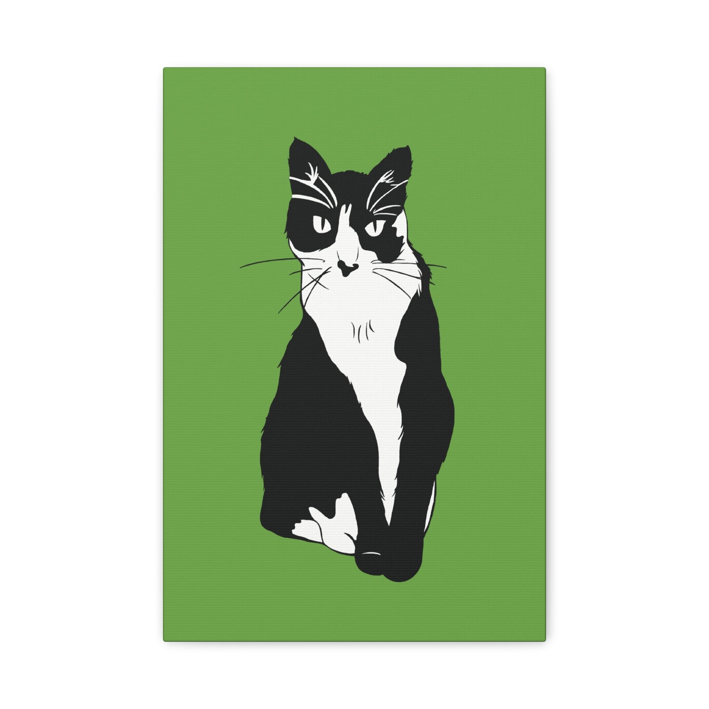 Cat Canvas on Green (B&W Style Cat) - Cat Drawing Art