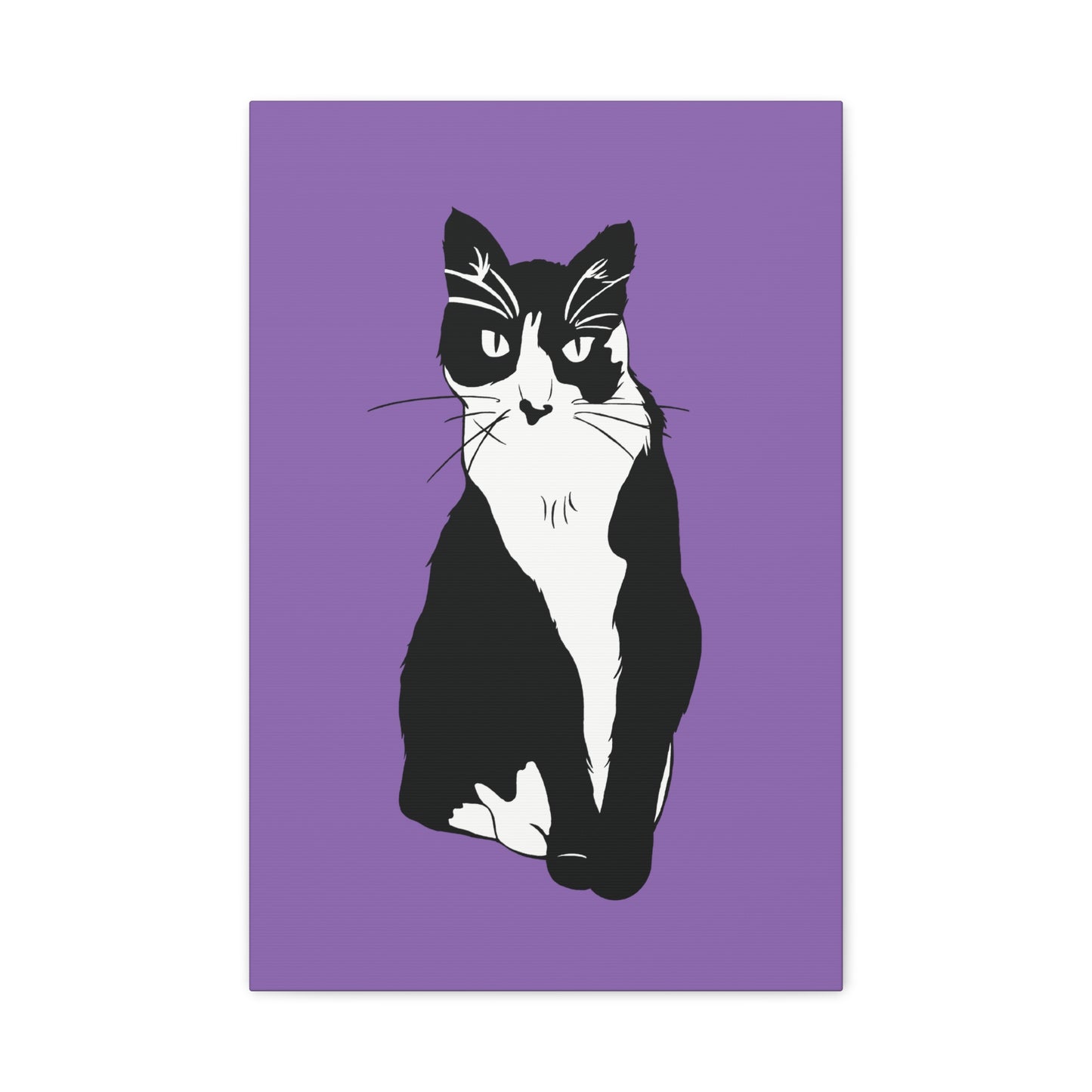 Cat Canvas on Light Purple (B&W Style Cat) - Cat Drawing Art