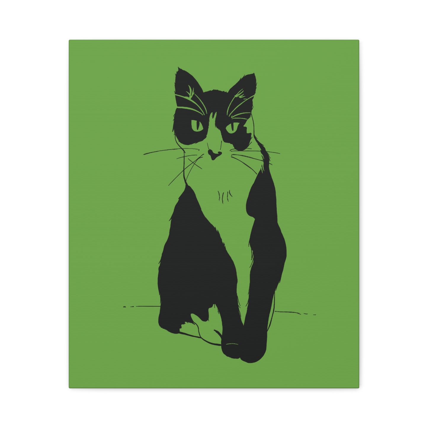 Cat Canvas Print on Green (Transparent Style Cat) - Cat Drawing Art