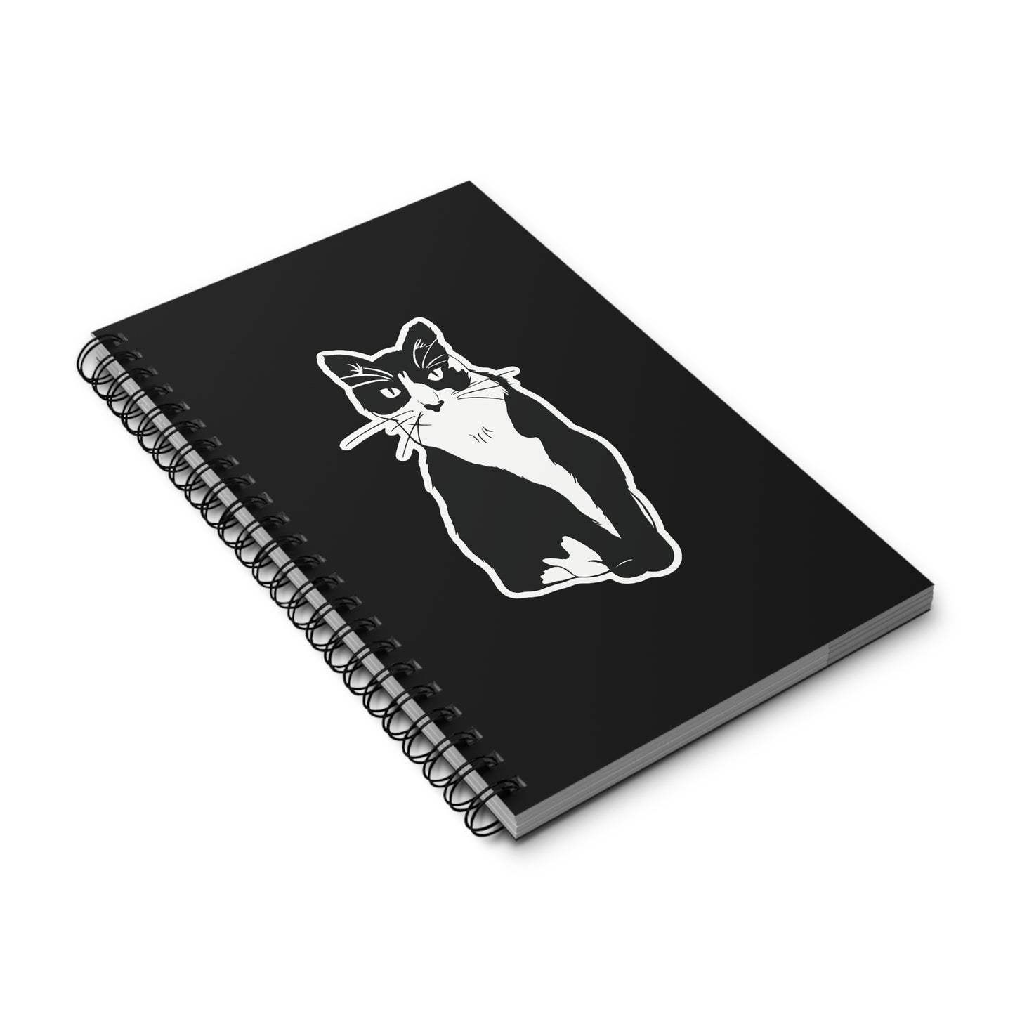 Cat Notebook in Black (Sticker Style Cat) - Cat Spiral Notebook