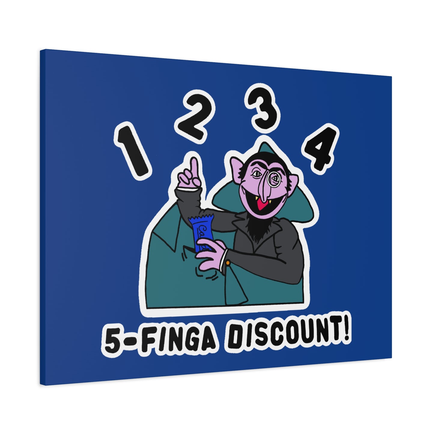 Five Finger Discount Canvas Print Dark Blue - Sesame Street The Count Parody Art Print