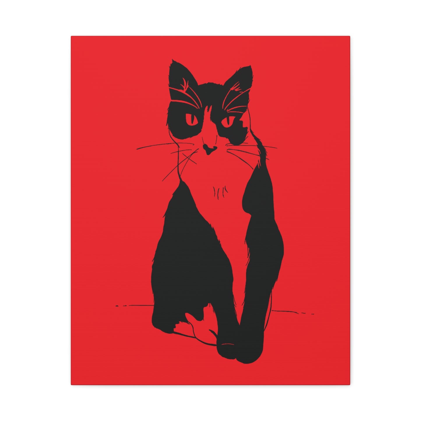 Cat Canvas Print on Red (Transparent Style Cat) - Cat Drawing Art