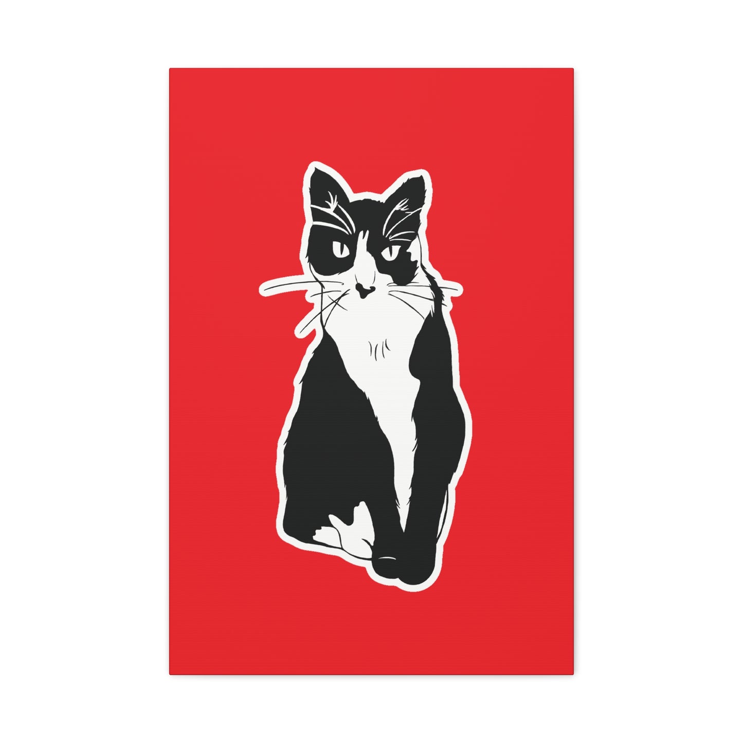 Cat Canvas Print on Red (Sticker Style Cat) - Cat Drawing Art