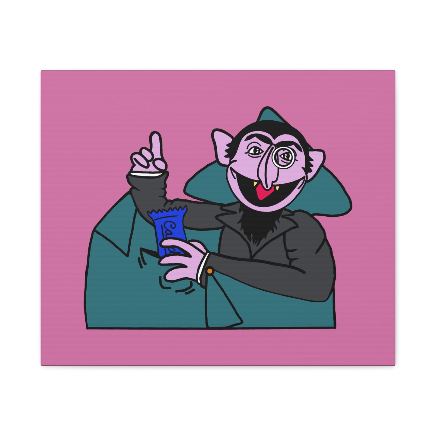 The Count Stealing Candy Canvas Print Light Pink - Sesame Street The Count Parody Art