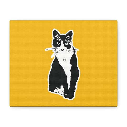 Cat Canvas Print on Yellow (Sticker Style Cat) - Cat Drawing Art