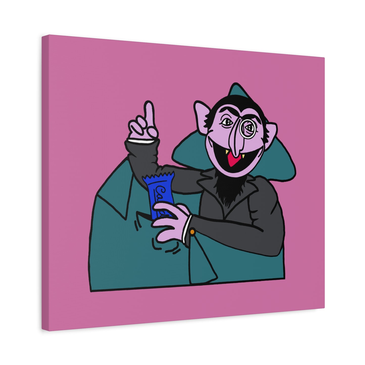 The Count Stealing Candy Canvas Print Light Pink - Sesame Street The Count Parody Art