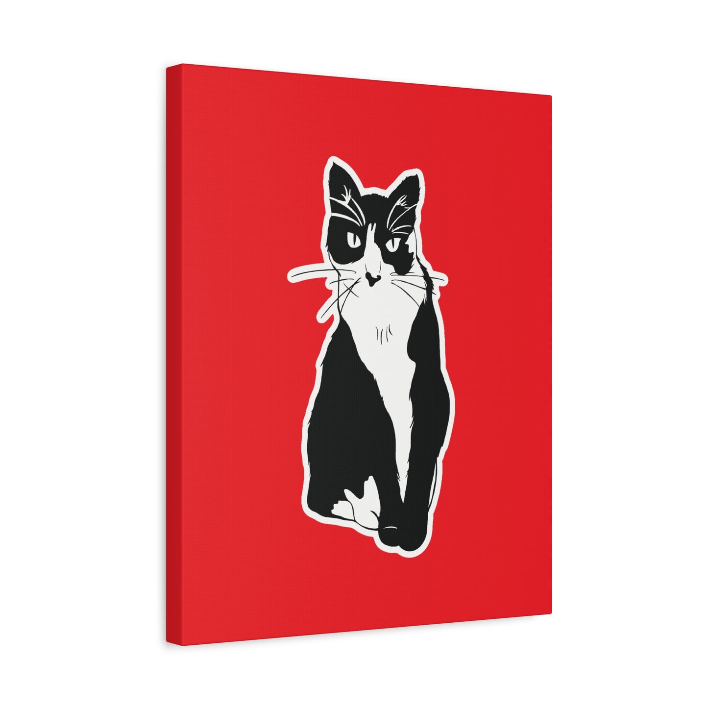Cat Canvas Print on Red (Sticker Style Cat) - Cat Drawing Art