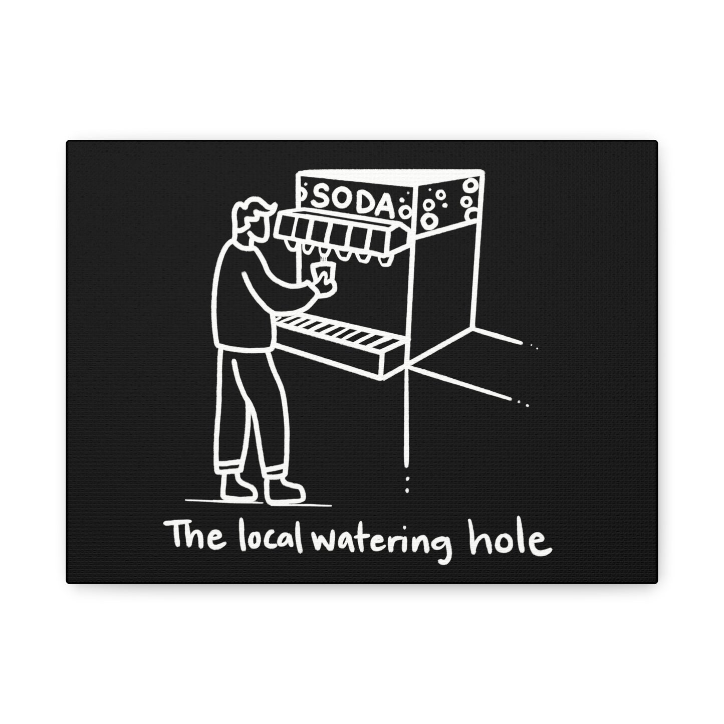 Local Watering Hole Canvas Print - White Ink on Black Background