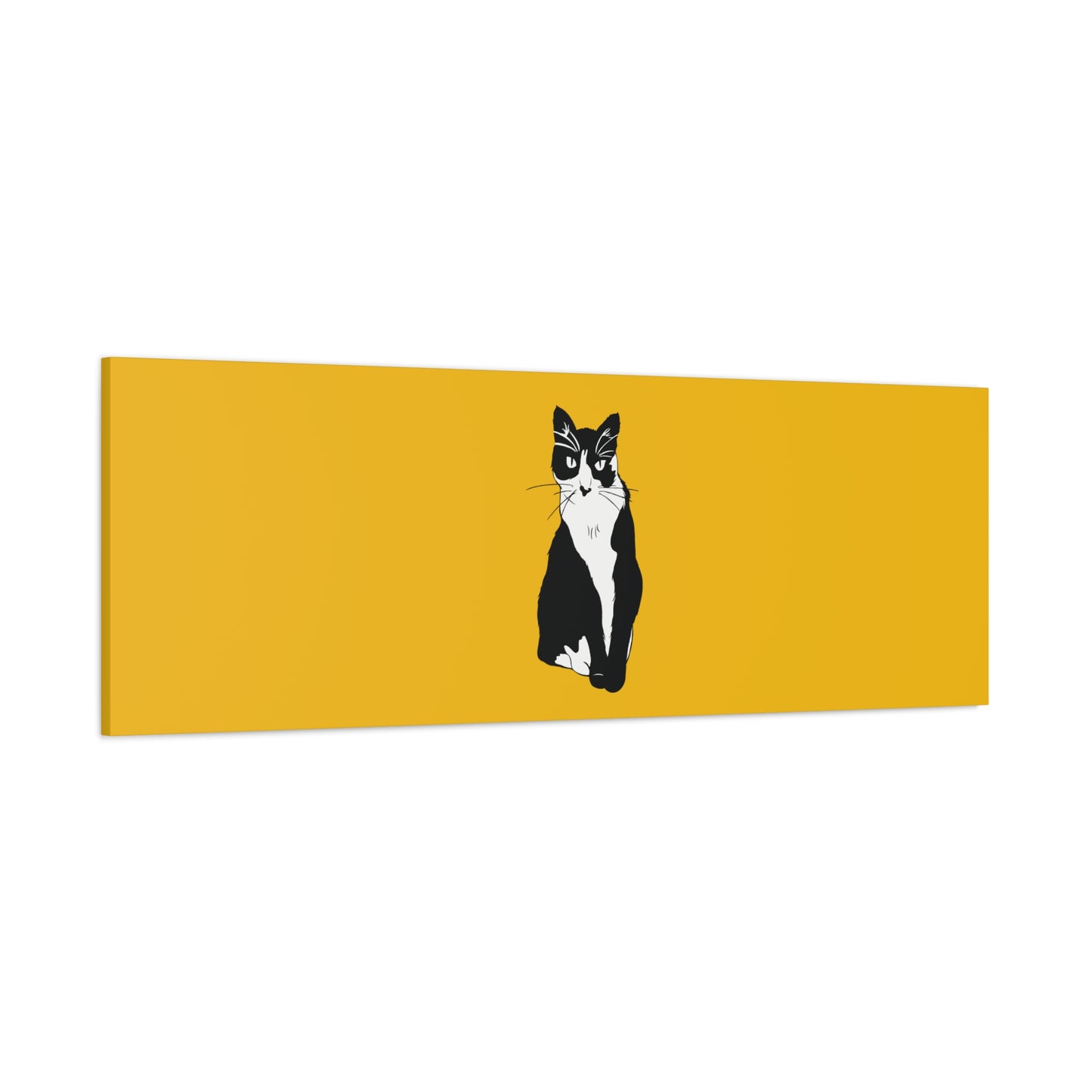 Cat Canvas on Yellow (B&W Style Cat) - Cat Drawing Art