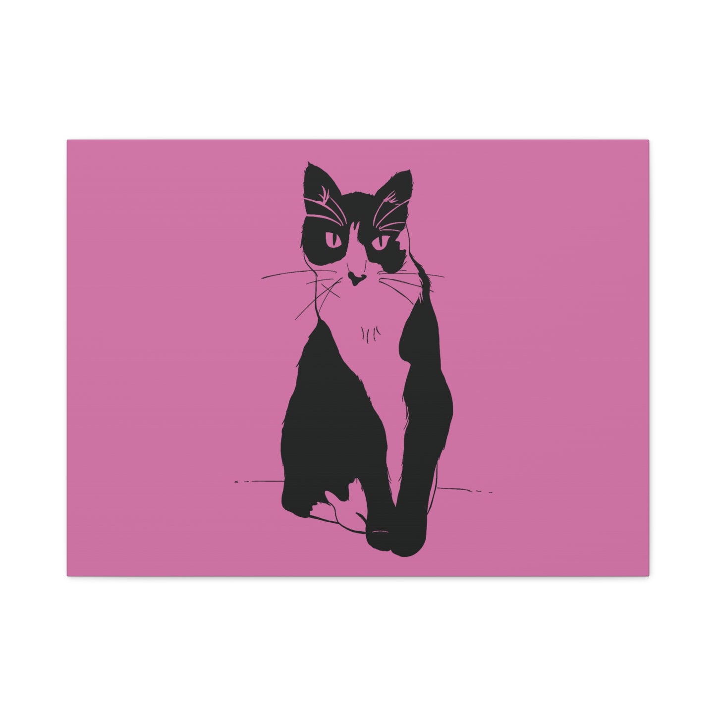 Cat Canvas Print on Pink (Transparent Style Cat) - Cat Drawing Art