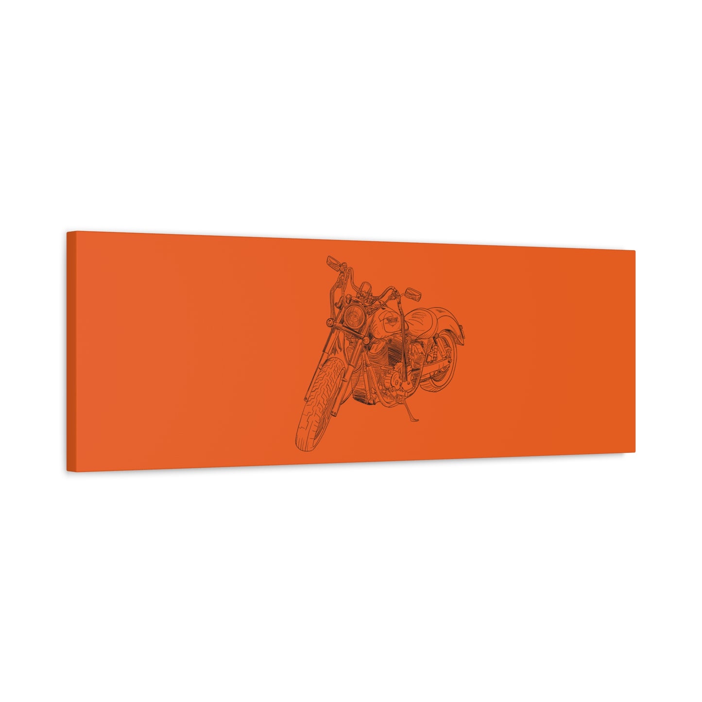 Ride Me Harley Motorcycle Sketch Canvas Print - Black Ink on Orange Background