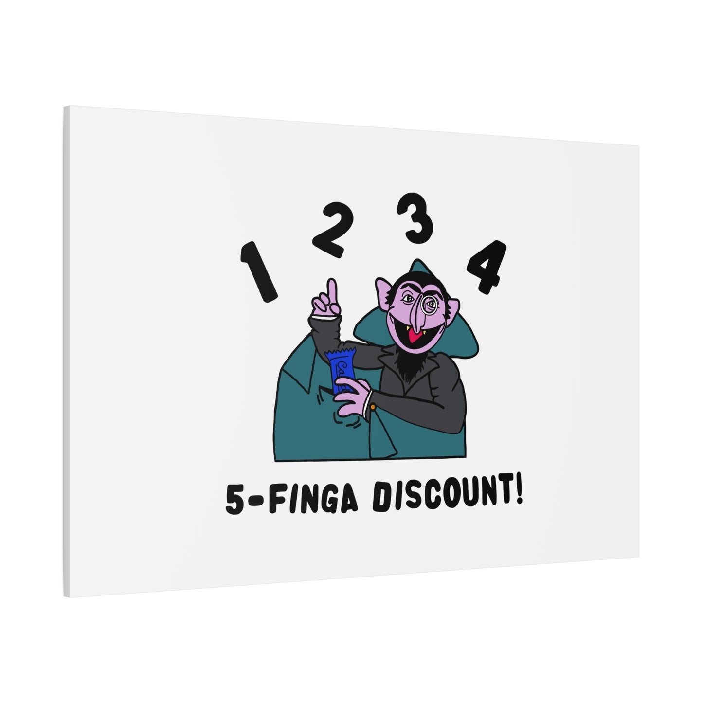 Five Finger Discount Canvas Print White - Sesame Street The Count Parody Art Print