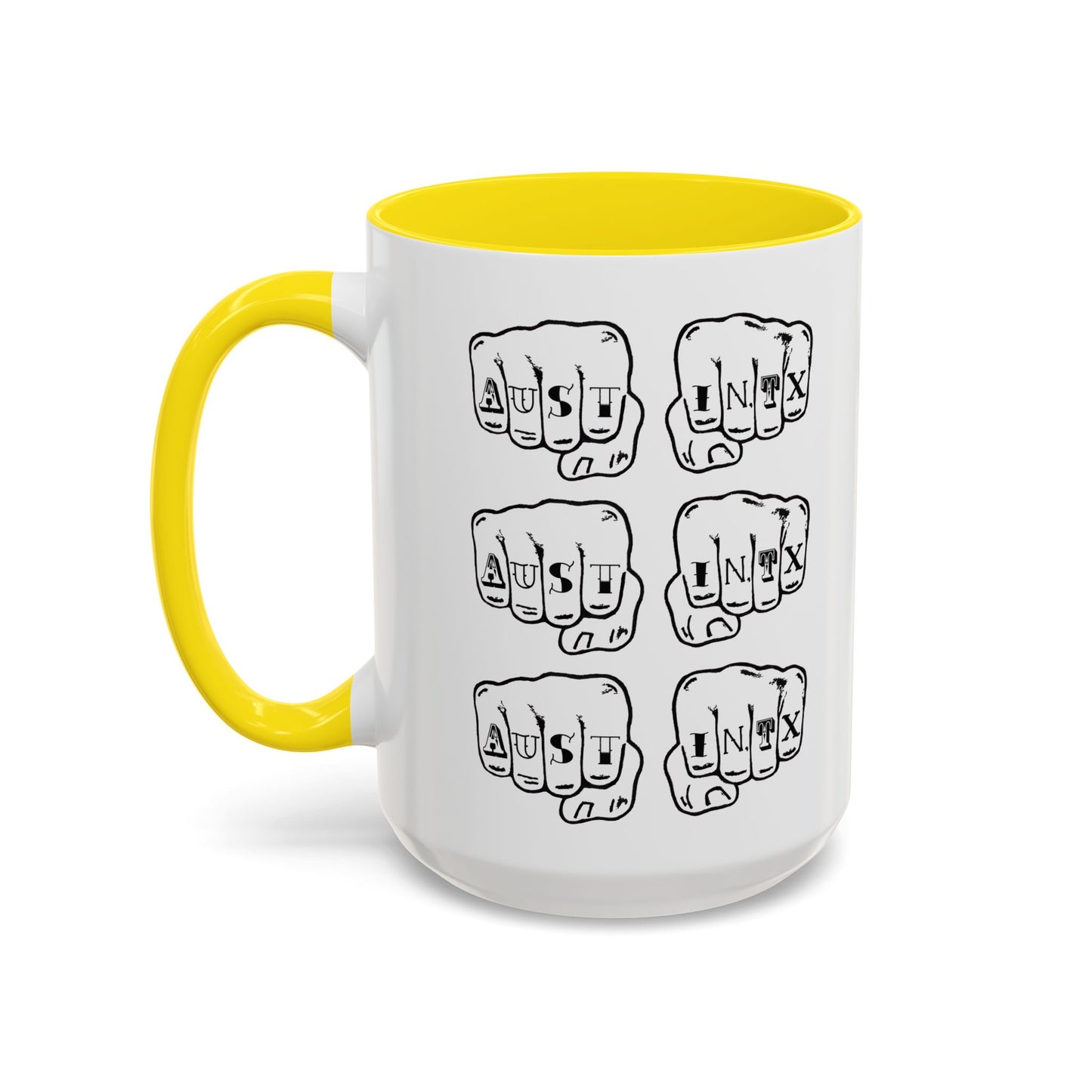 Austin Knuckle Tats Tattooed Fists Accent Mug Fists Stack Edition