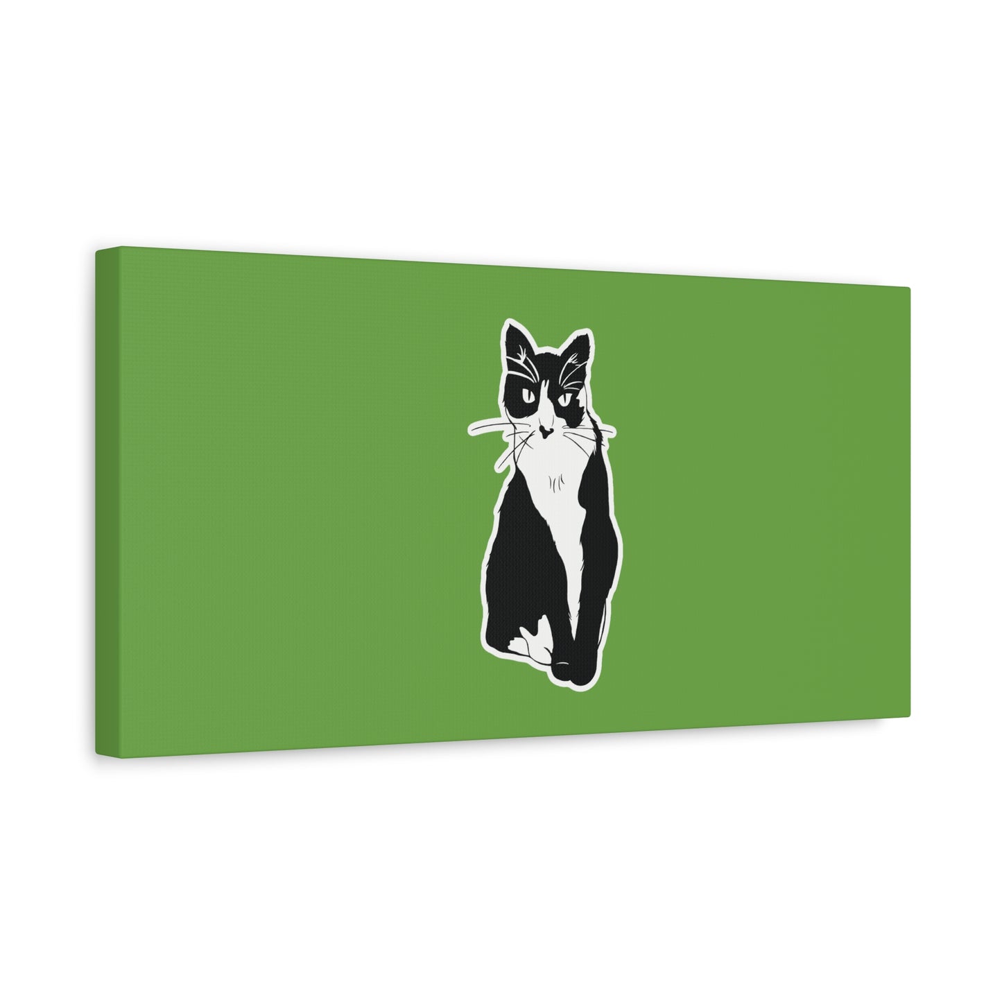 Cat Canvas Print on Green (B&W Style Cat) - Cat Drawing Art