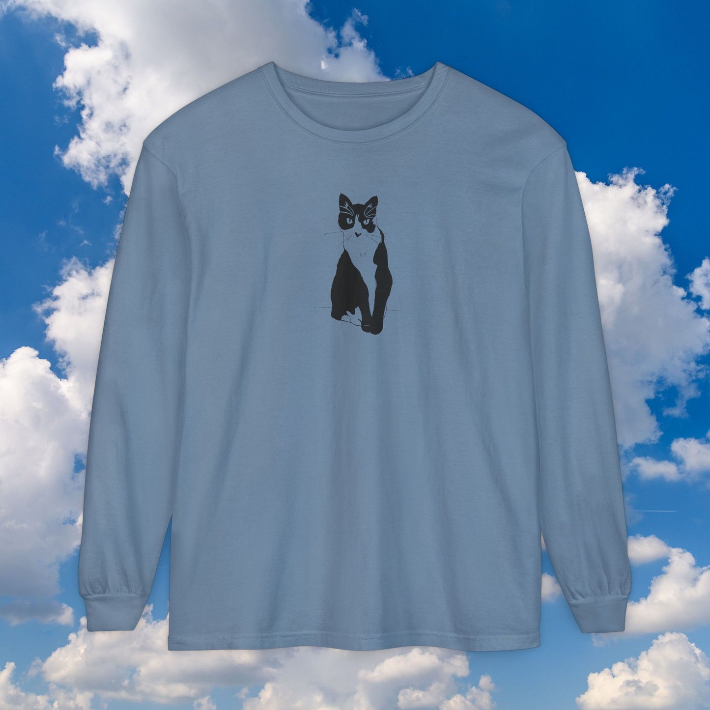 Cat Long Sleeve Tee (Transparent Style Cat) - Cat Drawing Shirt