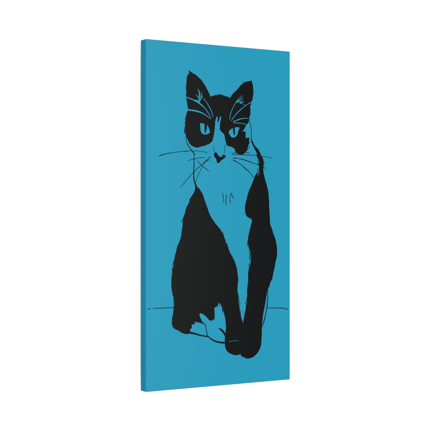 Cat Canvas Print on Turquoise (Transparent Style Cat) - Cat Drawing Art