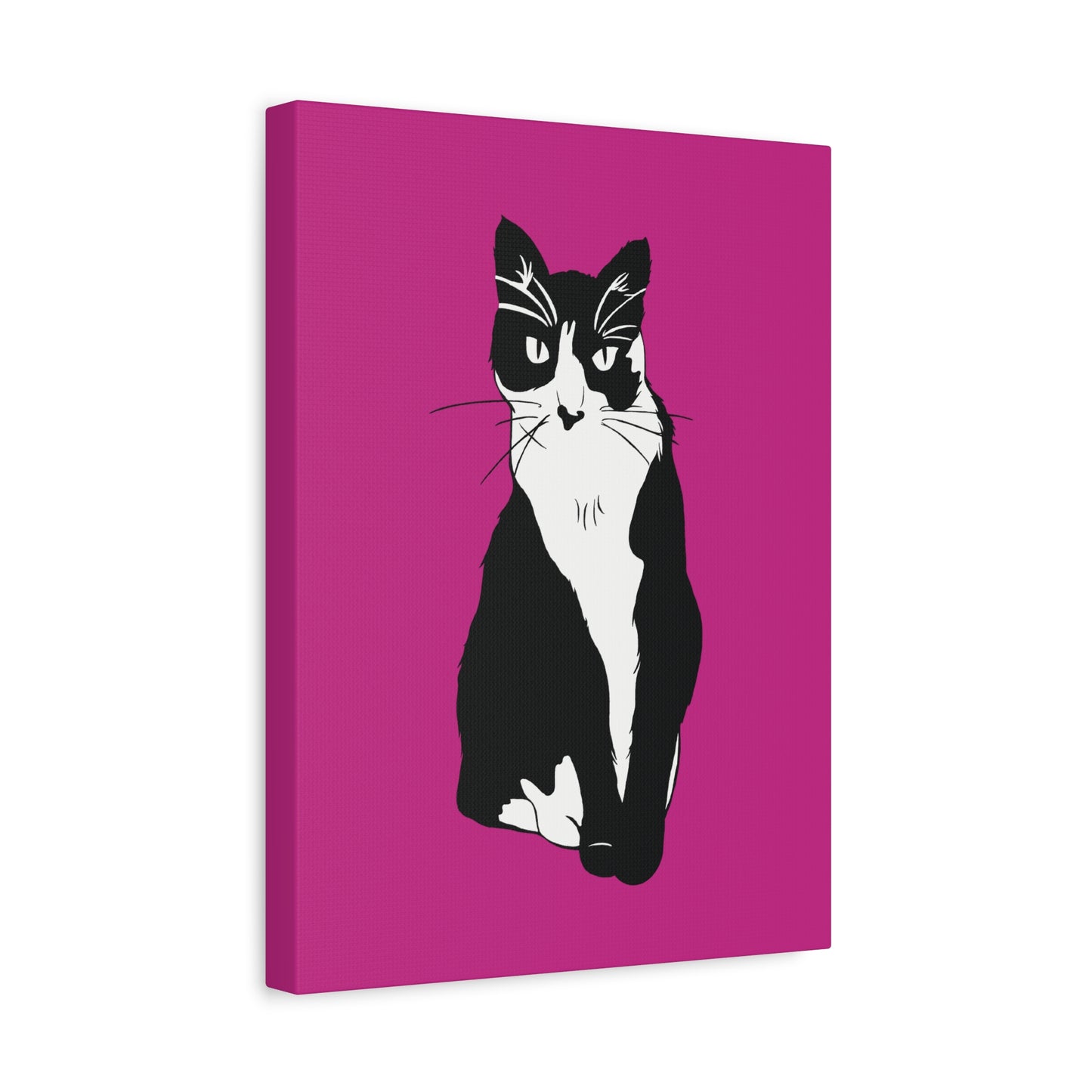 Cat Canvas on Pink (B&W Style Cat) - Cat Drawing Art