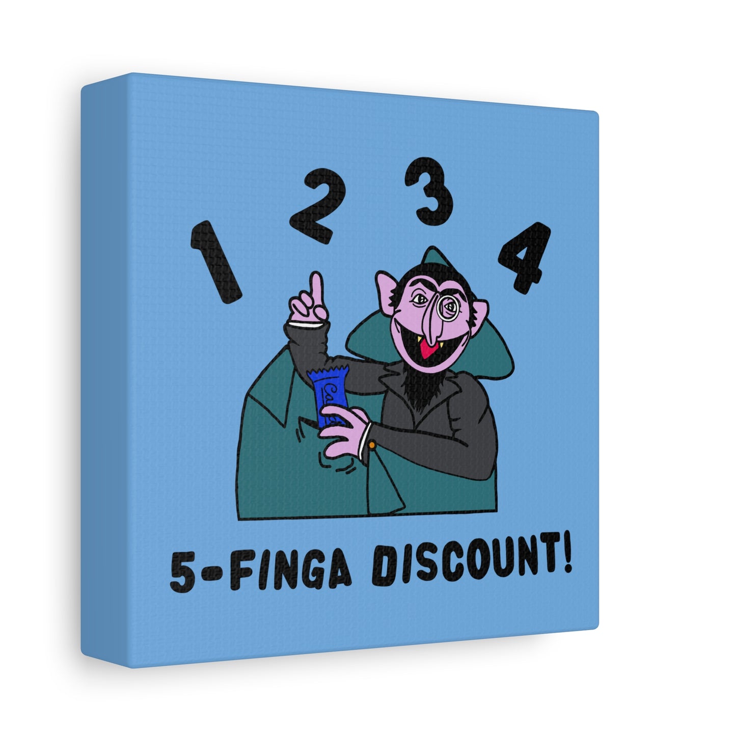 Five Finger Discount Canvas Print Light Blue - Sesame Street The Count Parody Art Print