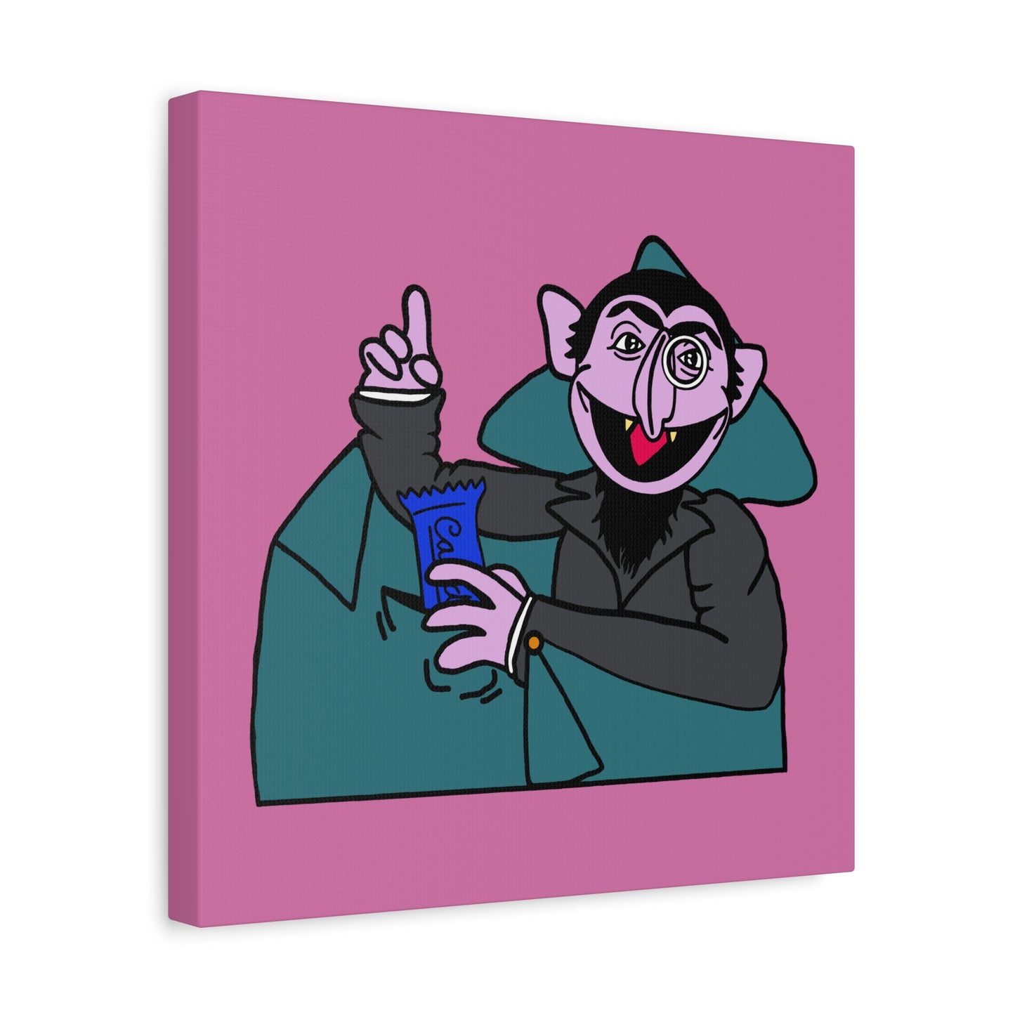 The Count Stealing Candy Canvas Print Light Pink - Sesame Street The Count Parody Art