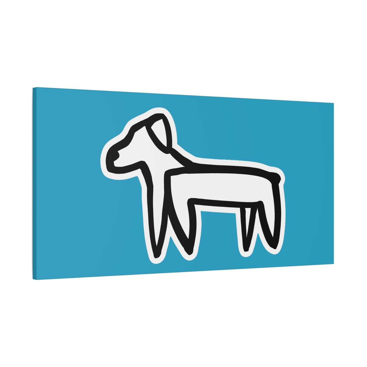 Dog Canvas Print on Turquoise (Sticker Style Black Dog) - Dog Drawing Wall Art